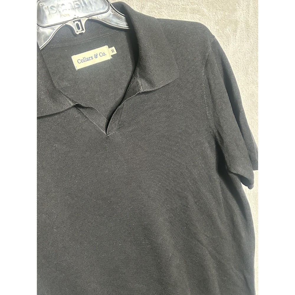Collars and Co Polo Shirt Mens M Black Sweater Knit Linen and Tencel Blend